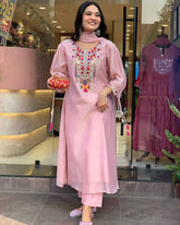 EXCLUSIVE DESIGNER HEAVY COTTON WITH EMBROIDERY MIRROR WORK SUIT